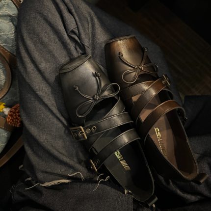 H55女鞋桃首巫2025新款金属质感芭蕾风平底方头蝴蝶结玛丽珍2cm