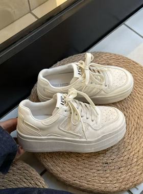 H55女鞋超绝松弛感2025新款厚底休闲百搭板鞋增高系带脏脏小白鞋