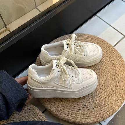 H55女鞋超绝松弛感2025新款厚底休闲百搭板鞋增高系带脏脏小白鞋