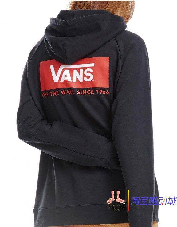 现货vans范斯黑色红标logo男女情侣同款连帽卫衣VN0A3DGDBLK