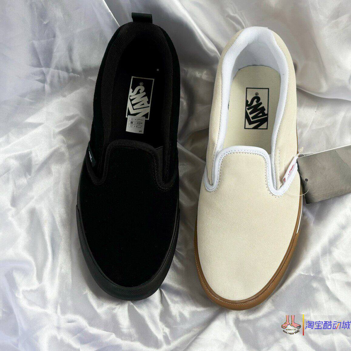范斯vans knu slip低帮翻毛皮黑武士一脚蹬滑板鞋VN0009QDBKA