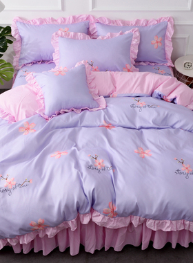 全棉韩式床裙磨毛公主风床上用品四件套纯棉床单1.5/1.8M米床双人