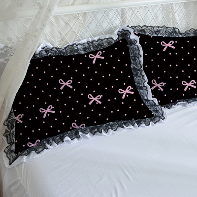 独创蝴蝶结甜酷蕾丝边水洗棉枕套一只对装抱枕腰枕芯头少女波点粉