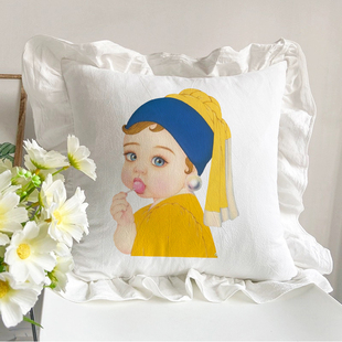 珍珠少女日记可爱水洗棉抱枕氛围沙发靠垫套高颜值靠枕芯荷叶花边