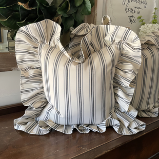 条纹原创抱枕法式乡村美学复古沙发靠垫套水洗棉腰靠枕含芯荷叶边