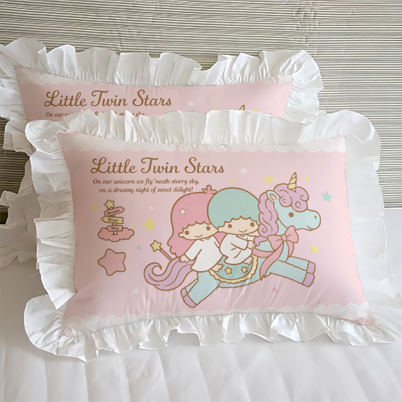 独角兽双子星萌趣水洗棉枕头套一