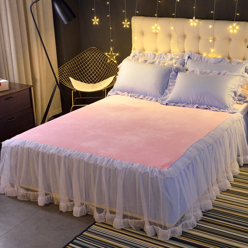 纯色韩式牛奶绒加绒冬季厚床裙单件蕾丝白纱边防尘罩席梦思保护套,床上用品,床裙,淘宝优惠券,粉丝福利购,淘宝优惠卷