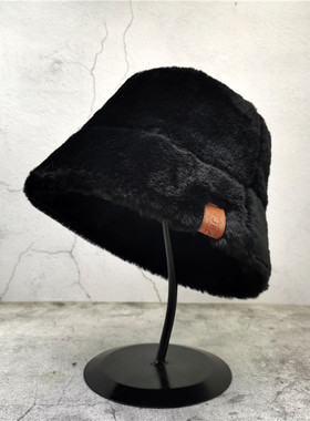 日系毛绒渔夫帽韩版冬季百搭保暖帽子可爱时尚盆帽女个性显脸小