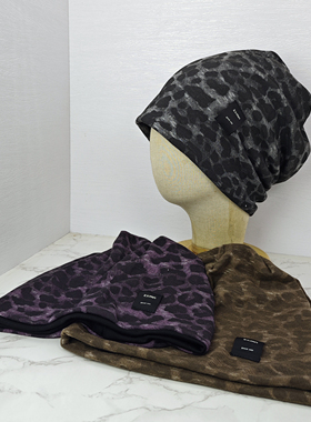 韩版豹纹针织帽堆堆帽子春夏秋冬季显脸小瘦脸冷帽包头帽潮流女