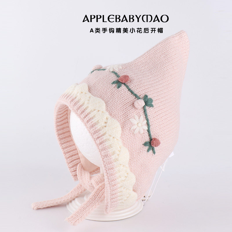 哆啦布丁可爱花朵护耳毛线尖尖帽
