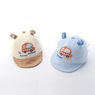 嘟嘟啦春秋季男宝宝帽子婴幼儿童可爱卡通小汽车纯棉鸭舌帽可调节