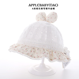 春夏季女宝宝可爱小碎花盆帽3-12月纯棉可调节婴幼儿童外出遮阳帽