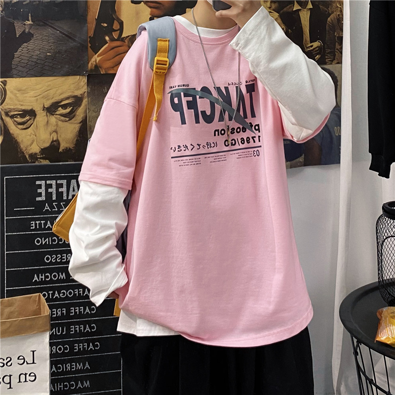 Poster min cotton new printing long sleeve T-shirt and two pieces of fake top