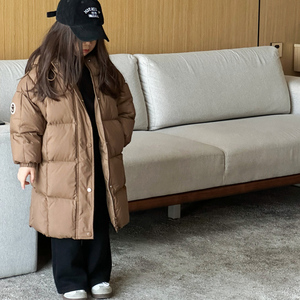 儿童羽绒服中长款女童加厚保暖90白鸭绒韩版宽松连帽男童冬季外套