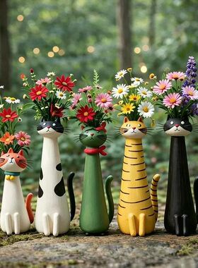 跨境新品Handmade quirky cat-shaped vase猫咪树脂花瓶桌面摆件