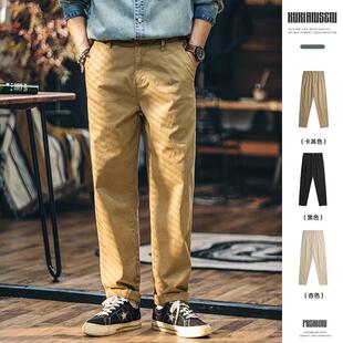 美式 2026新款 复古百搭裤 子男士 卡其色休闲裤 宽松弹力锥形裤 男春季