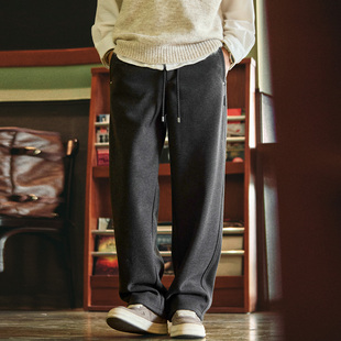 宽松日常通勤针织长裤 老钱风羊毛直筒加绒休闲裤 新款 2025冬季 男士