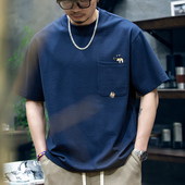 260g米格短袖 体恤 潮牌小树懒刺绣口袋宽松休闲半袖 t恤男夏季 新款