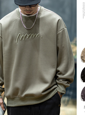 380g美式加绒卫衣男冬季新款宽松潮牌大码圆领上衣秋冬休闲外套潮