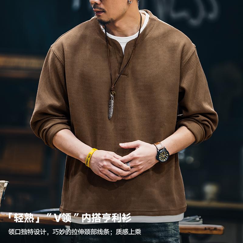 华夫格美式复古宽松男士长袖卫衣