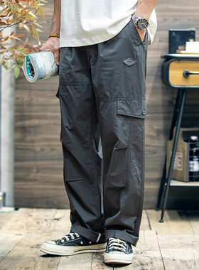 夏季薄款170g直筒休闲裤男士潮牌复古大码工装裤美式宽松裤子男潮