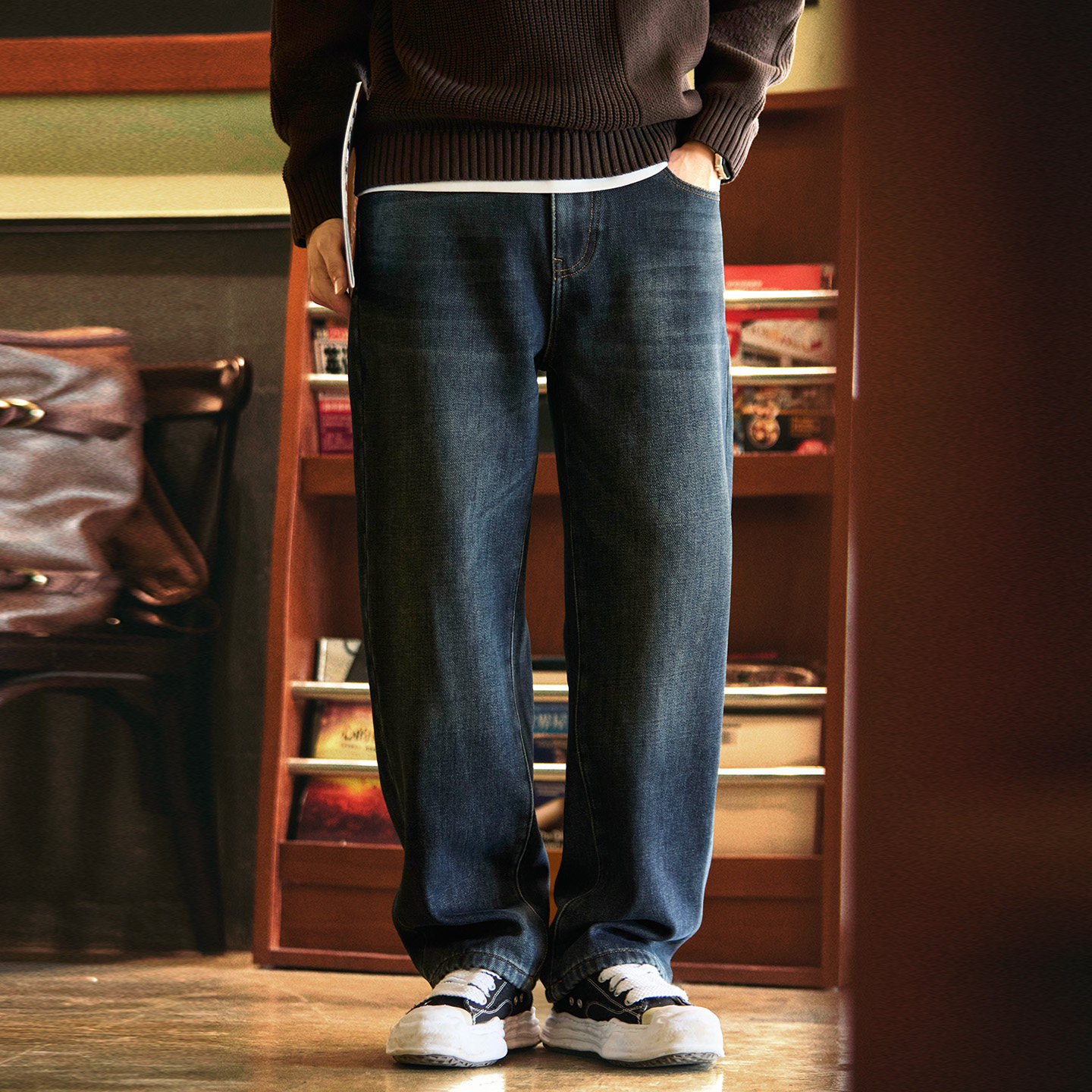 美式复古水洗直筒加绒牛仔裤男2025冬季新款宽松加厚百搭休闲长裤,男装,牛仔裤,淘宝优惠券,粉丝福利购,淘宝优惠卷
