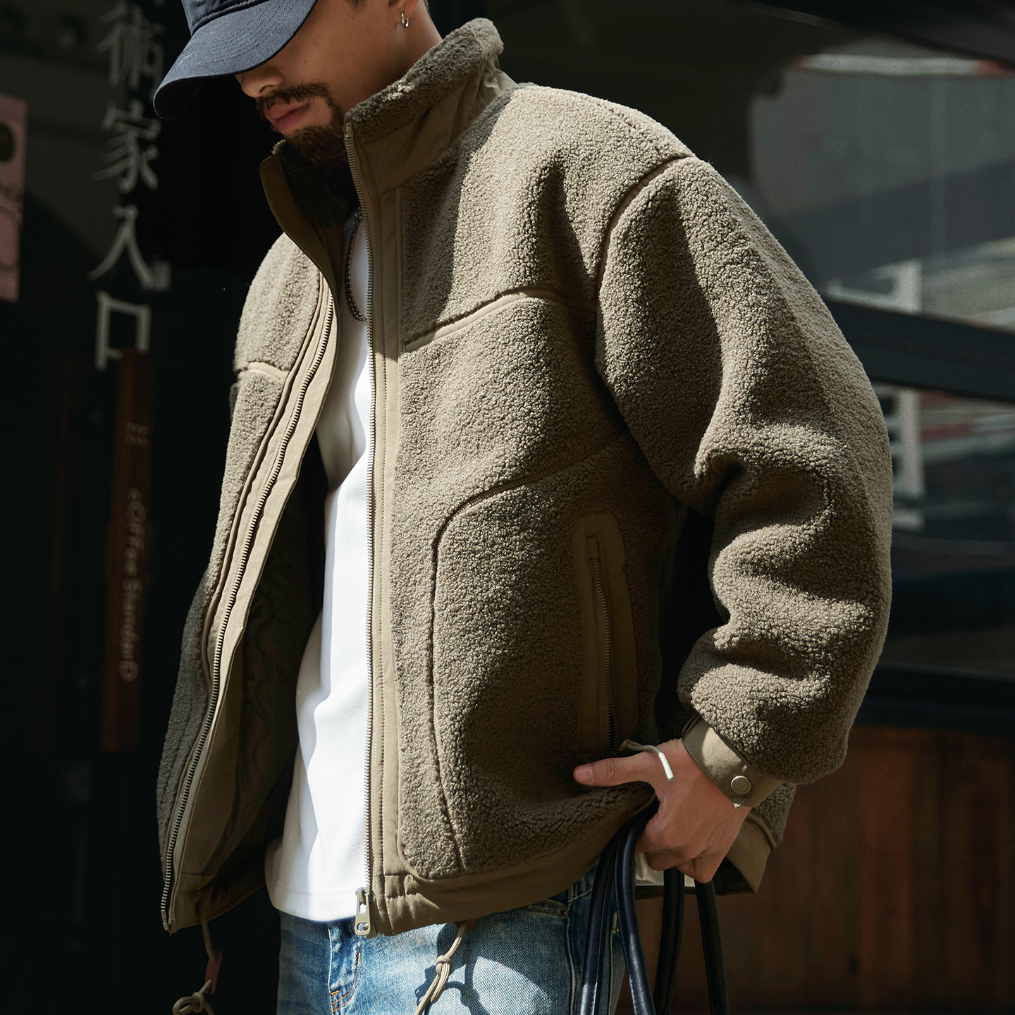 颗粒绒立领棉衣保暖外套