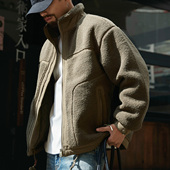 新款 宽松潮牌工装 夹克男士 摇粒绒立领棉衣外套男冬季 大码 加厚棉服