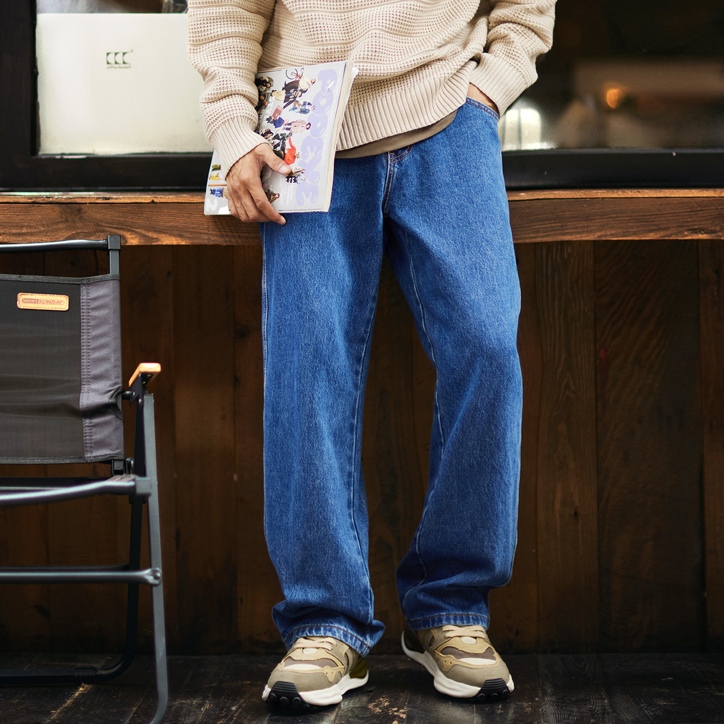 美式春秋cleanfit微宽松直筒牛仔裤男2025秋季新款阔腿休闲长裤子