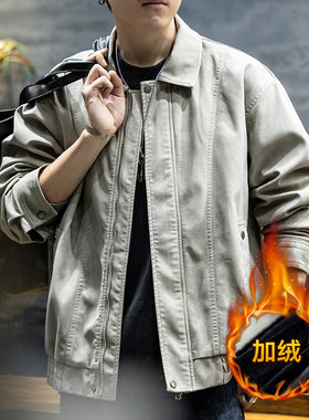 加绒PU皮衣男冬季宽松飞行夹克