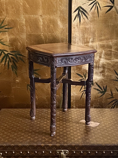 清代古董红木禅凳 方凳 大红酸枝木凳子 竹节浮雕 明清古典家具