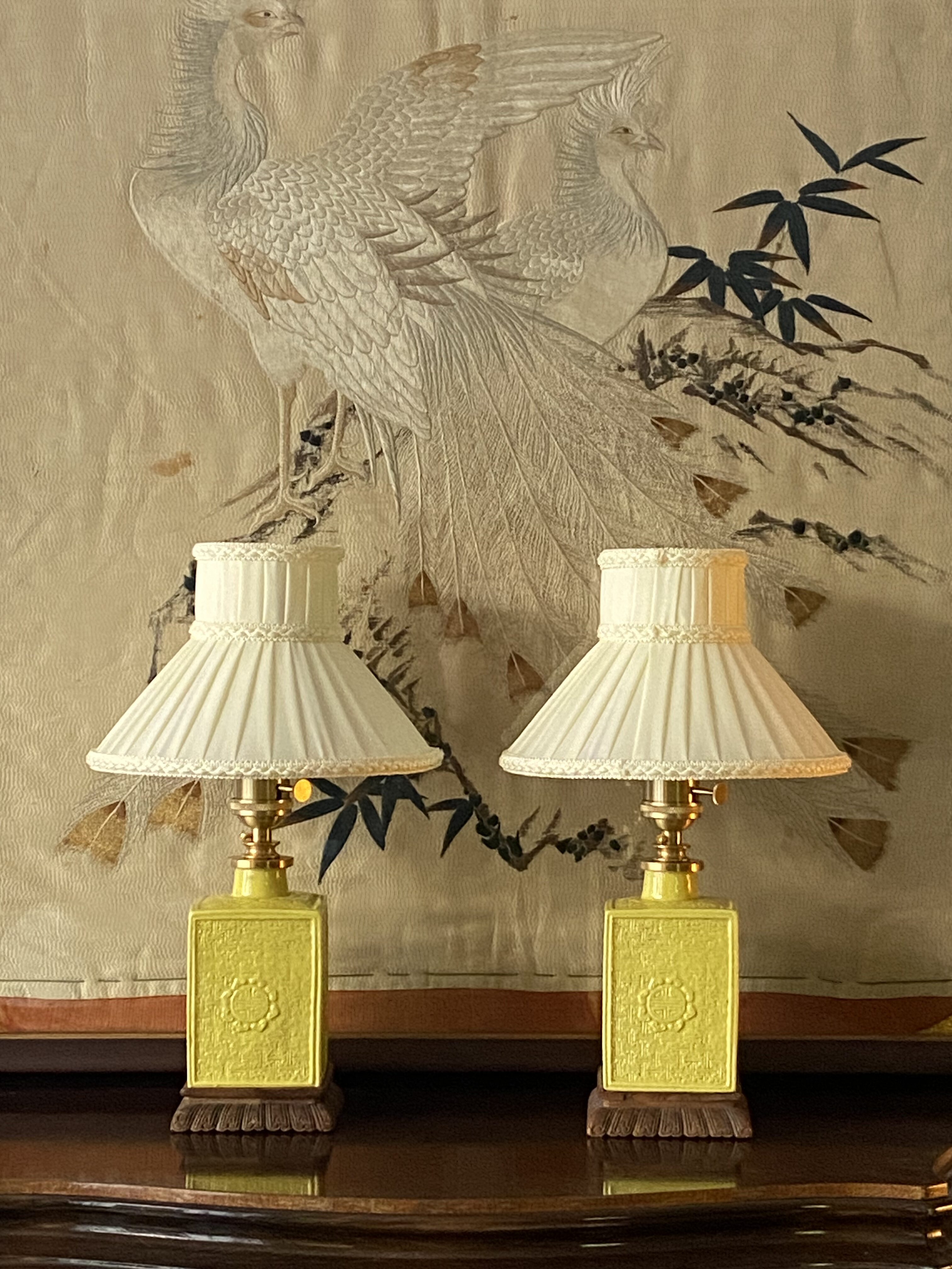 一对清代古董瓷罐柠檬黄釉 改造古董老台灯 茶室艺术空间陈列收藏