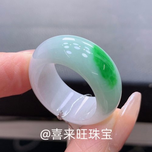 冰种飘绿辣绿满绿色玉石戒指指环