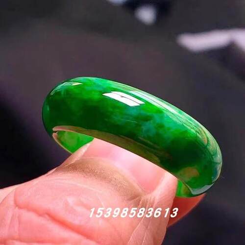 辣绿花青色指环戒圈玉石满绿扳指