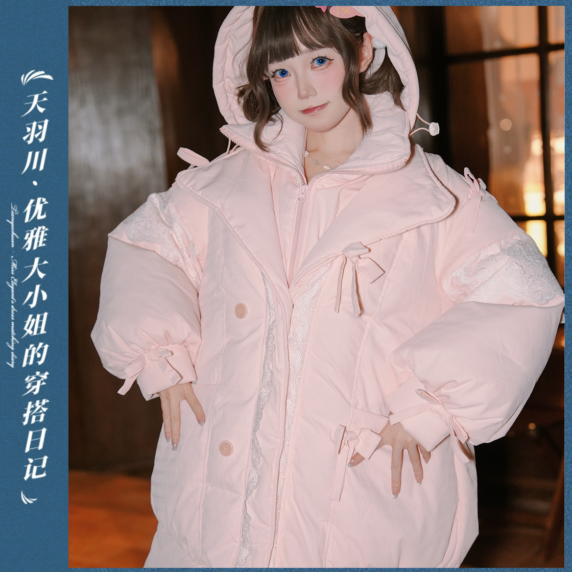 天羽川冬季棉服保暖防寒连帽棉衣宽松女公主外套上衣原创西湖凝霜