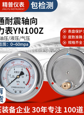 精普厂家普通耐震轴向带边压力表YN100ZT水压油压防抗振液压