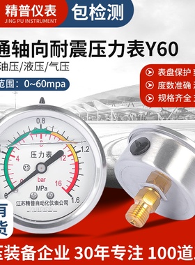 精普厂家y60轴向耐震压力表1.6mpa水压油压液压气压带边2分油浸