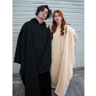 2025跨境欧美秋冬朋克宽松连帽纽扣长款 Cloak 厚斗篷上衣男女同款