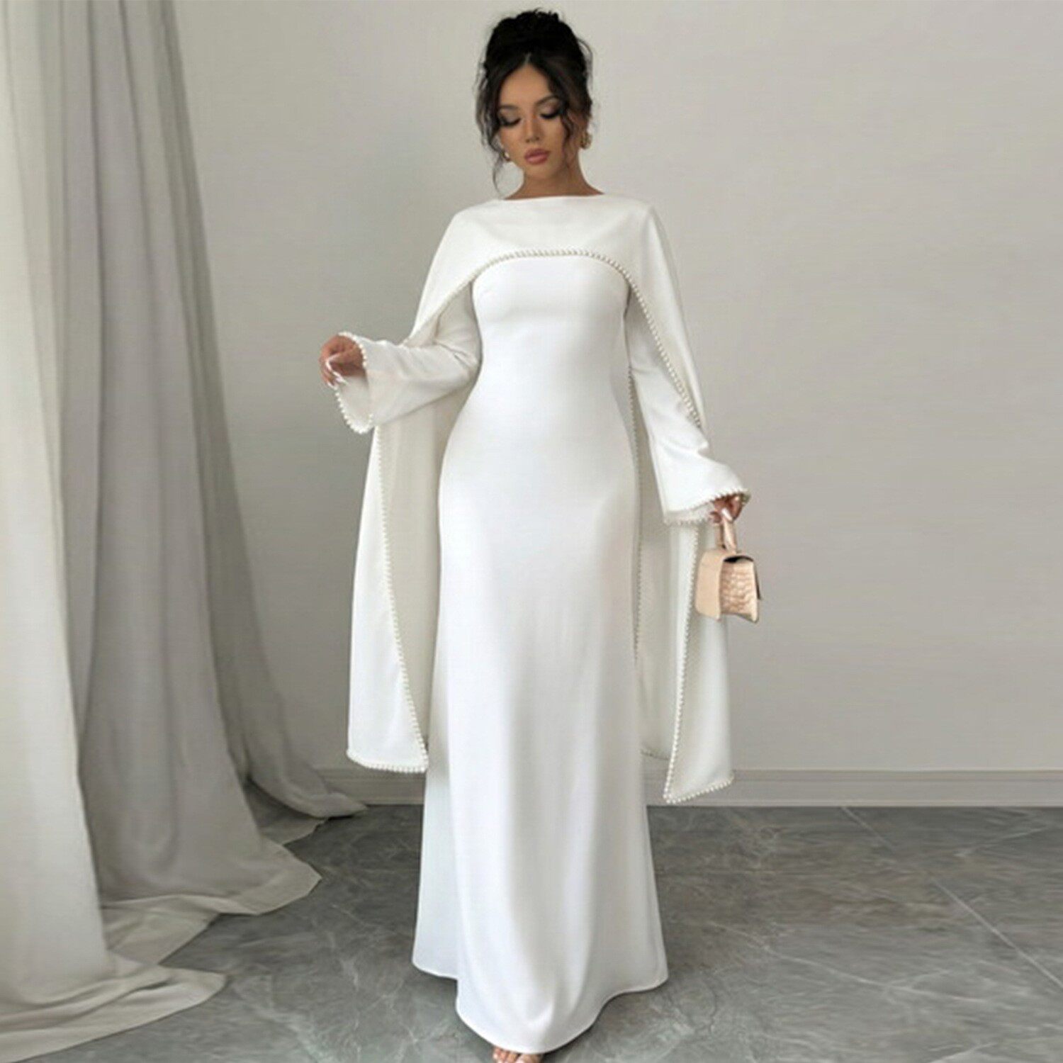 2026新款民族风大码太空棉钉珠披肩+长袖连衣裙Dress