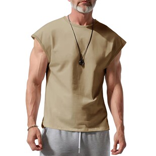跨境男装夏季新款无袖t恤青年休闲宽松纯色薄款坎肩t恤男T-shirt