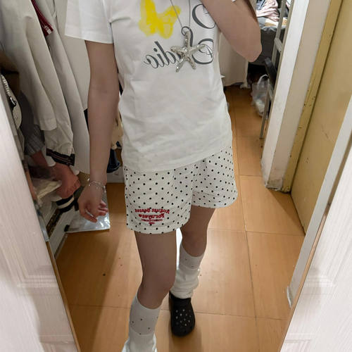 美式白色波点运动裤女2026夏装新款女款短裤宽松休闲外穿阔腿热裤