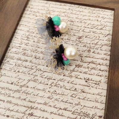 Kari show手作原创设计可爱俏皮撞色大棉花珠蓝色毛球耳饰耳夹