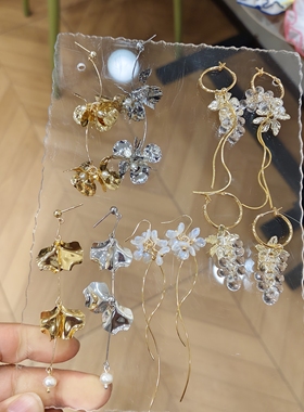 kari show温柔千金风贝壳花瓣蓝色小花朵水滴流苏饰品合集