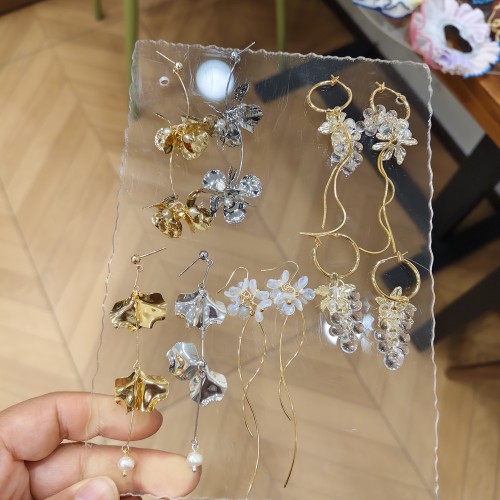 kari show温柔千金风贝壳花瓣蓝色小花朵水滴流苏饰品合集