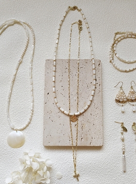 kari show日系ins风小众高级感简约天然淡水珍珠白贝叠戴颈联项链