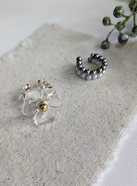 kari show日系百搭夏季清凉款偏光水晶棉花珠多色入可叠戴耳骨夹