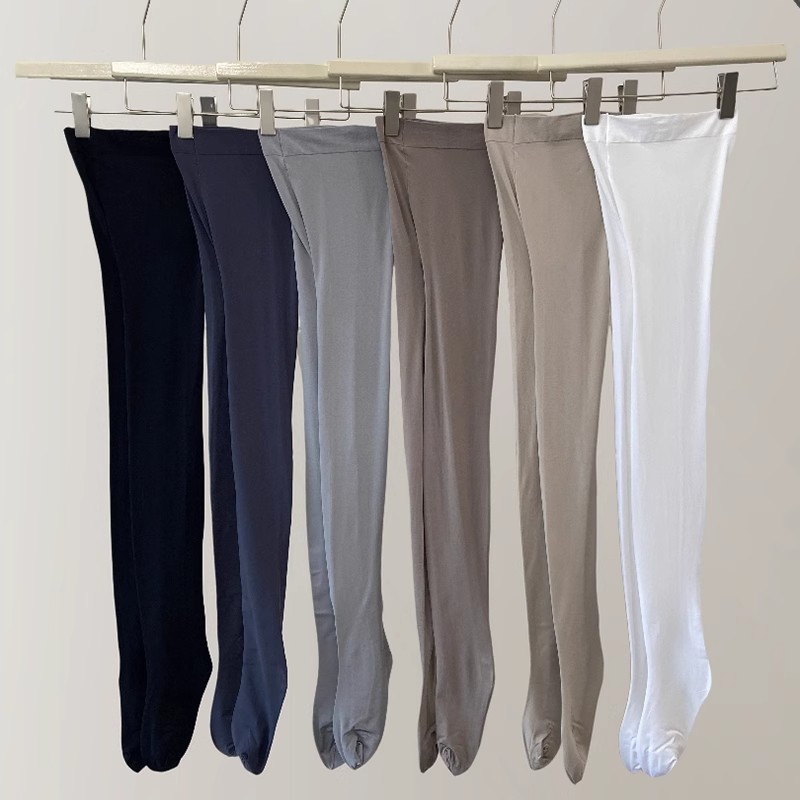 80D中厚黑丝袜天鹅绒带脚型防勾丝连裤袜女春秋深灰色打底袜白色