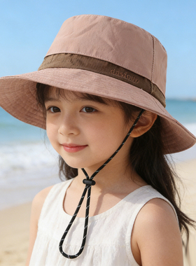 儿童渔夫帽春夏女童防晒帽男孩遮阳帽小孩速干帽两种戴法户外帽子