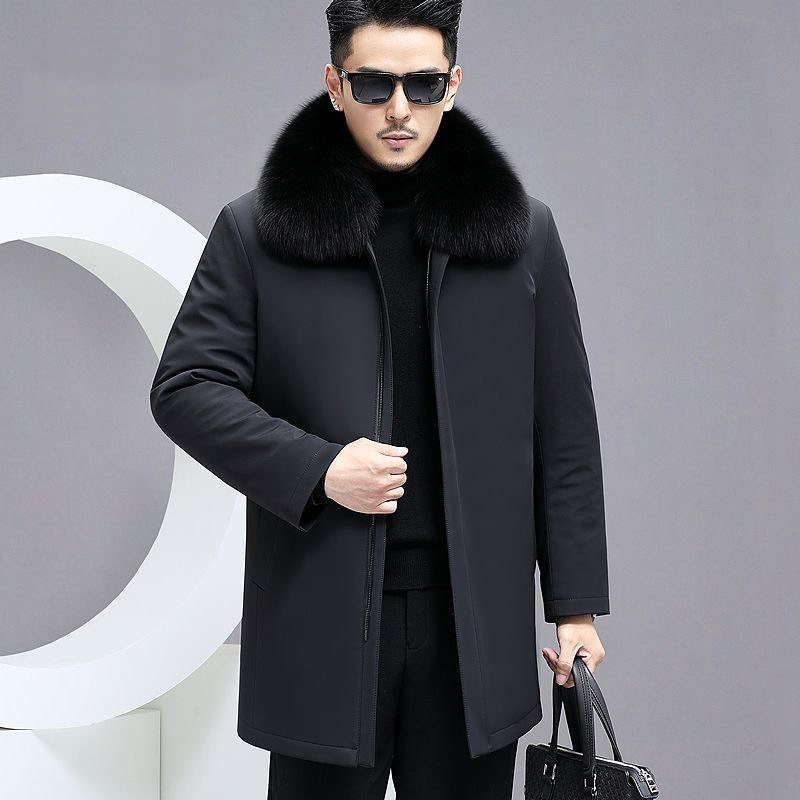冬季海宁中老年尼克服男爸爸装中长款水貂毛领真皮毛皮草大衣外套