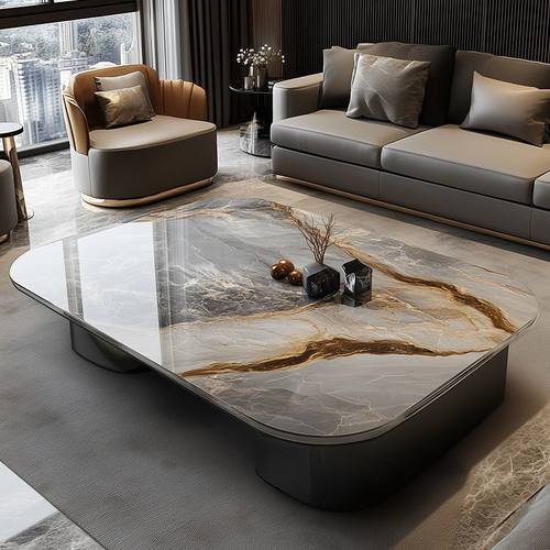 大户型客厅大茶几现代大平层自建轻奢高级感微晶石创意设计师别墅